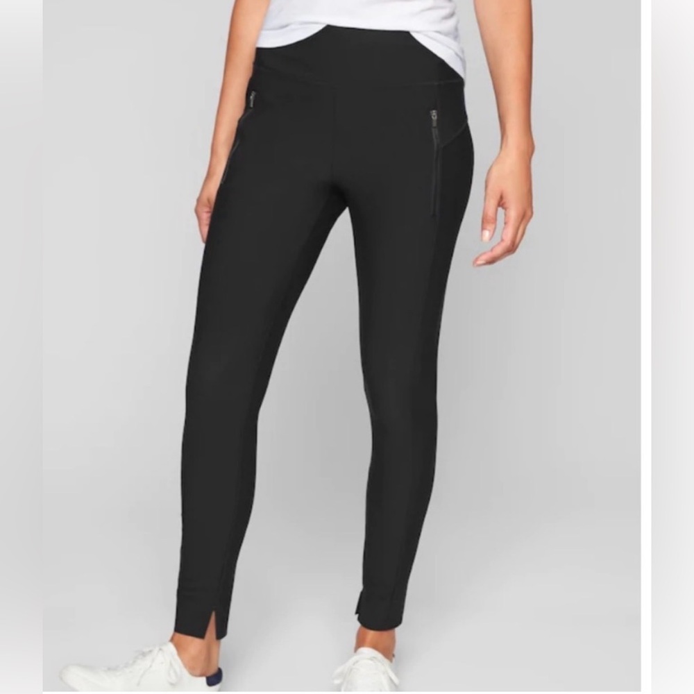 Athleta Stellar Tight Pant Size S Black Skinny Trouser Casual Work Zip Pockets